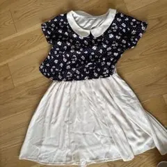 オリーブデオリーブ　花柄ネイビー半袖ワンピース