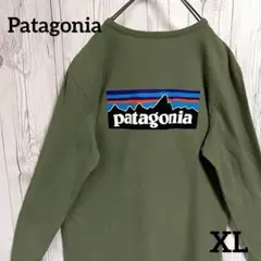パタゴニア　ロンT　長袖シャツ　カットソー　XL　グリーン緑　バックプリント古着