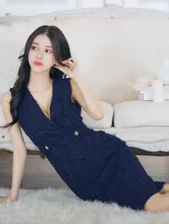 タッククロスストライプミディアムドレス/キャバドレス andy ジュエルズ