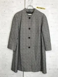美品！Sanyo チェック薄手コート ノーカラー 春秋 アウター 長袖 レトロ
