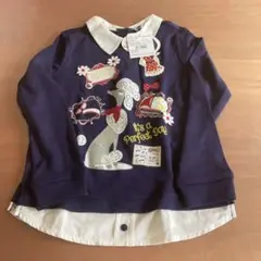 【新品タグ付】ネイビー刺繍長袖カットソー 5Y-6Y ※小さなシミあり