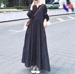新品 ティアードロングワンピース M 黒　ノーブランド