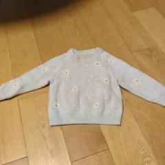 【美品】花柄刺繍 グレー ニットセーター