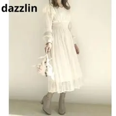 dazzlin ダズリン フリルレースシャーリングワンピース アイボリー フレア