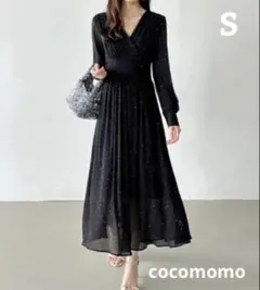 cocomomo ラメ入りロングワンピース ブラック S