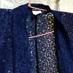レース紺色すけ感 新品未使用羽織？ 半纏？リメイク材料古布