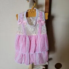 わんちゃんのお洋服（レース&ピンクのチェック）