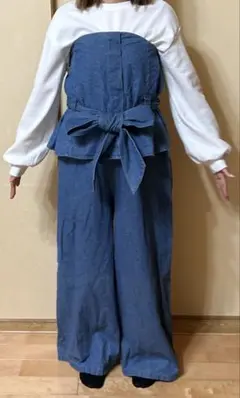 デニムオーバーオール リボン付き