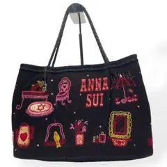 ★未使用/ANNA SUI　花刺繍　チャーム付きガマ口Bag/タオルハンカチ付き ☆未使用/ANNA SUI 花刺繍 チャーム付きガマ口Bag/タオルハンカチ付き