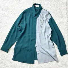 イトキン レトロ ブラウス ビジュー付き プリーツ加工 バイカラー M