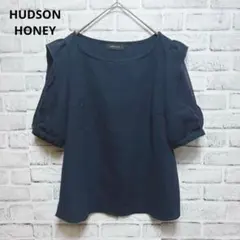 【HUDSON HONEY】ブラウス L ネイビー 半袖 シフォン袖 フレアのサムネイル