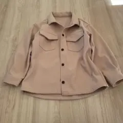 ベージュ フリース ボタン付きシャツジャケット
