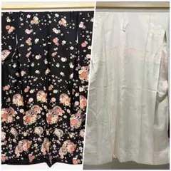 F 振袖・襦袢セット 車輪に桜 黒地 金彩 袷 正絹 振袖 着物 20