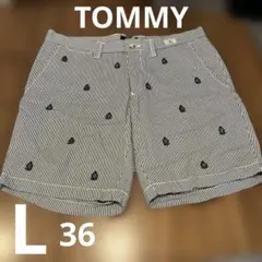 TOMMY スカル刺繍 ストライプ ショートパンツ【L】