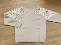 ☆韓国購入☆オーガンジーパールストーンざっくり編みラウンドネックニット☆