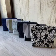 在庫処分！デニム風オックス地等シック柄ポーチ色々６個まとめて