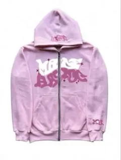 ピンク ジップアップパーカー グラフィックプリント