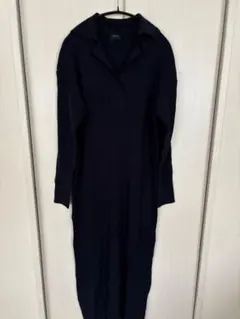 洗える】スピックアンドスパン オープンワンピース ロング リブニット ネイビー