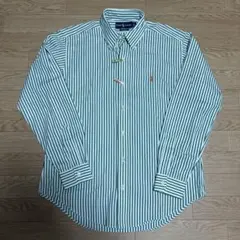 00s ポロラルフローレン CLASSIC FIT ストライプ シャツ 緑 L