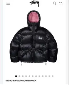 Stussy フード付きダウンジャケット ブラック