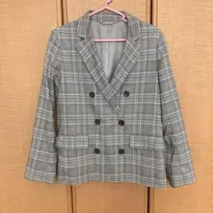ダブルブレスト テーラード ジャケット グレー GU M チェック柄