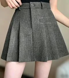 ダークグレー プリーツ付きミニスカート　SHEIN