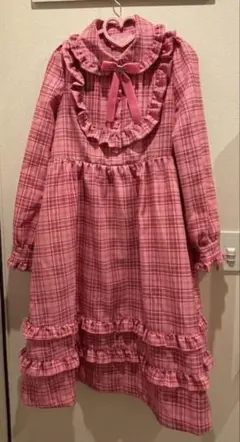 ピンクハウス✨️うさぎ耳チェック柄 フリル 半袖 ロングワンピース ピンクハウス✨️うさぎ耳チェック柄 フリル 半袖 ロングワンピース