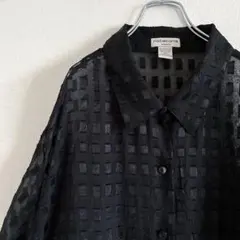 used ブロックテープデザインシャツ ブラック ラメ シースルー 春服 古着