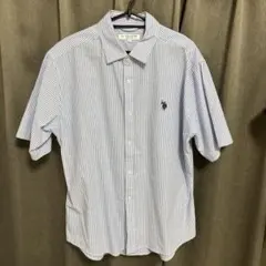 U.S. POLO ASSN. 半袖シャツ L 青と白のストライプ