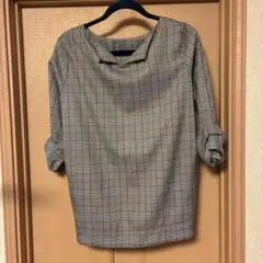 チェック柄 五分袖 Vネック シャツ