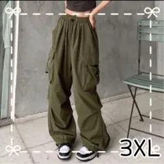 カーゴパンツ ワイドパンツ レディース 韓国 ストリート カーキ　ダンス　3XL