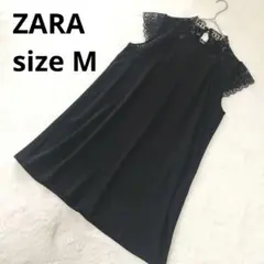 美品 ZARA ワンピース ひざ丈 レース M 黒 4387/027/800