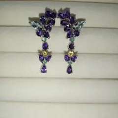 未使用❣️アメジスト＆アクアマリン＆エメラルド他925K14WG仕上げピアス