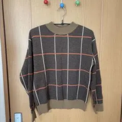 BEAMS HEARTチェック柄ニットセーター 長袖