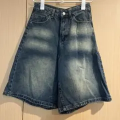 ダークデニム ワイドショートパンツ