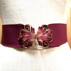 バーガンディ エラスティックベルト 蝶　ハイウェスト