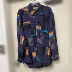 抽象パターン 長袖シャツ ネイビー