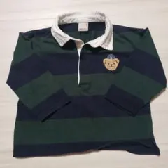プティマイン☆太ボーダーラガー長袖Tシャツ　グリーン　90サイズ　ベビー