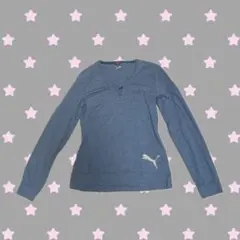 PUMA ブルー Vネック 長袖Tシャツ ロンティー ロンT