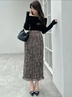 RESEXXY ツイードフリンジタイトスカート