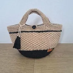 麻ひもバッグNo.112 ★ハンドメイド★ブラック　～*内布付き麻紐バッグ*～