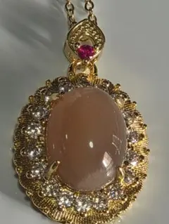 太陽の石✨天然石サンストーン 華やかペンダントトップ（大粒・オレンジピンク）