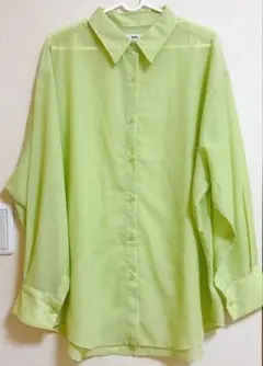 ボリュームスリーブシアーシャツライム