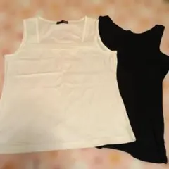 美品キレイめ白,さらさらタンクトップ脇パッド付き黒2点セット　レディスM