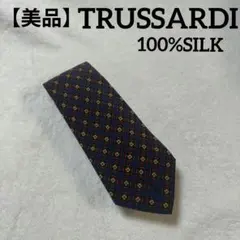 【美品】トラサルディ ネクタイ イタリア製 シルク 花柄 チェック ネイビー