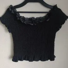 FOREVER 21 フリル Tシャツ S シャーリングトップス ブラック