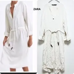 ZARA ザラ シャツワンピース ロング Vネック ベージュ M