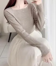 ミウィビレット クラシカルエルフ スクエアネック y2k リブ ニット ショート