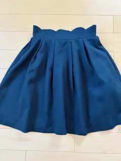 MAJESTIC LEGON ネイビー スカラップデザインフレアスカート　無地