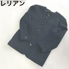 【レリアン】ダークブルー ノーカラージャケット　大きめボタン　ポケット　イタリア